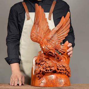 花梨木雕大展宏图雄鹰摆件整木根雕客厅玄关办公家居实木工艺品‌