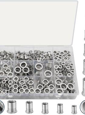 300PCS盒装M3-M12/304不锈钢平头螺纹铆钉螺母组合套件