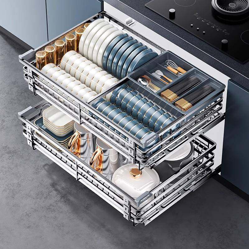 轻奢拉篮厨房橱柜304不锈钢双层抽屉式内置碗柜碗碟收纳碟架碗篮,机械设备,其他机械设备,淘宝优惠券,粉丝福利购,淘宝优惠卷
