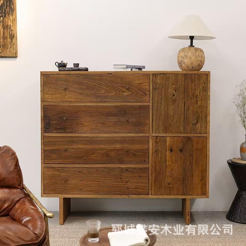中式老榆木餐边茶具储物柜多个抽屉杂物收纳柜实木茶水边几家具柜