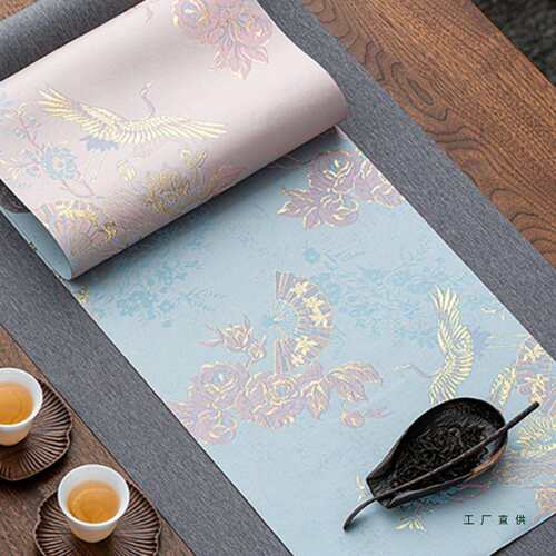 浮雕织金双面茶席防水双层干泡席粉色新款桌旗精美长款中式茶桌垫