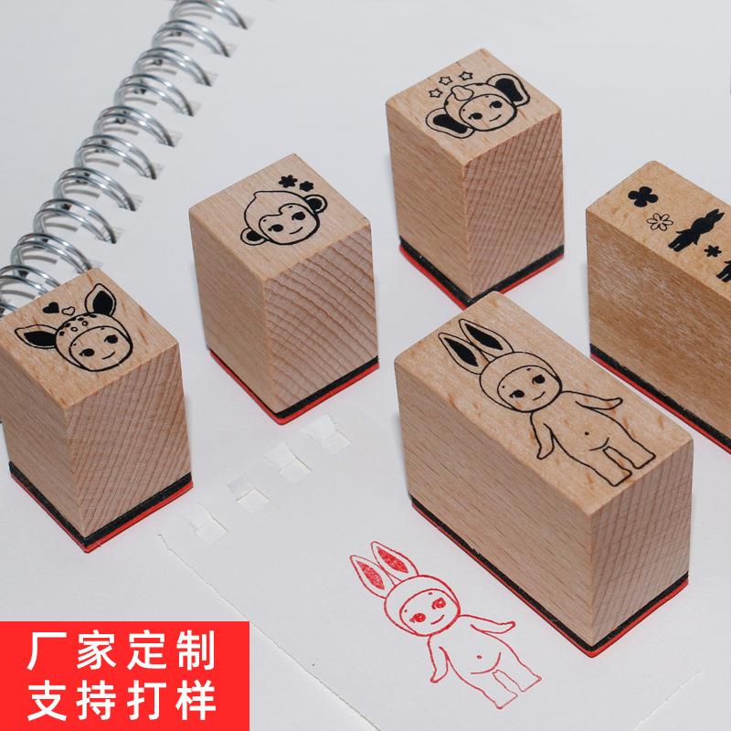 厂家手帐木制印章雕刻精美橡胶图案 各形状木头印章