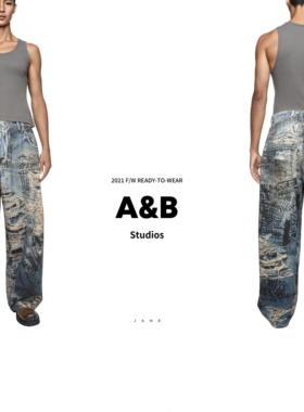 A&B Studios SS25 2023M AC家平替印花图案破洞宽松直筒牛仔裤