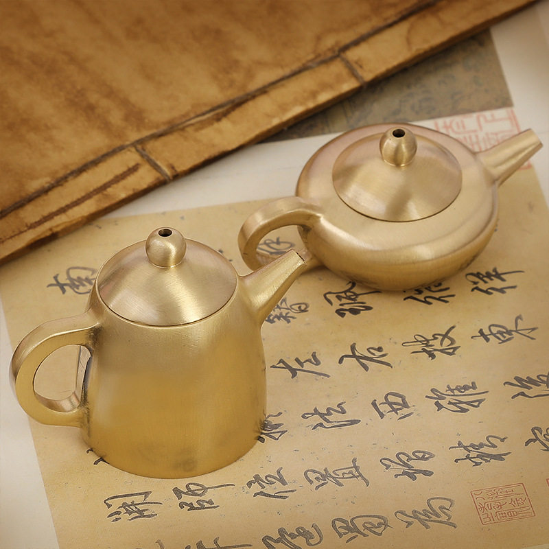 迷你小茶壶把把壶纯黄铜金属铜工艺礼品摆饰办公室茶道茶具小铜器
