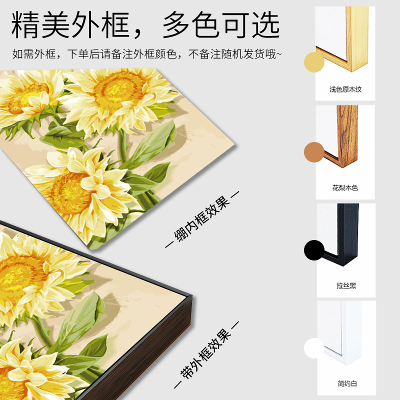 向日葵数字油画填色画风景卉客厅手工手绘油彩画治愈装饰画