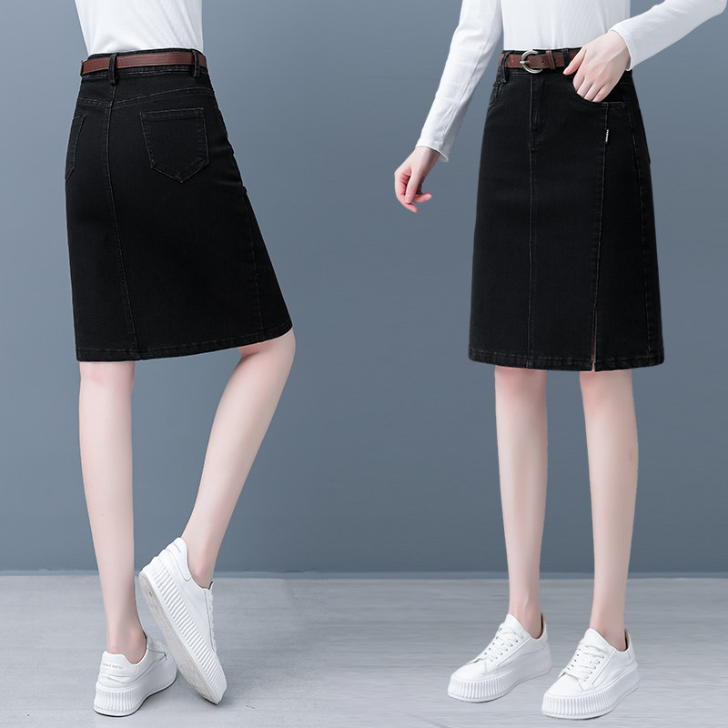 开叉牛仔半身裙女中长款春季2026年新款宽松休闲a字裙高腰包臀裙