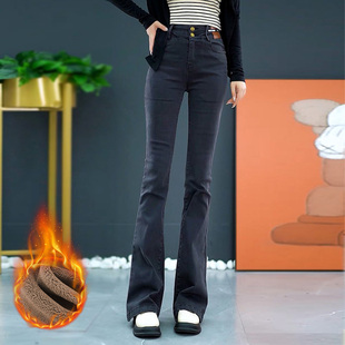 百搭微喇牛仔裤女弹力舒适显瘦秋冬加绒加厚高腰简约九分马蹄裤子