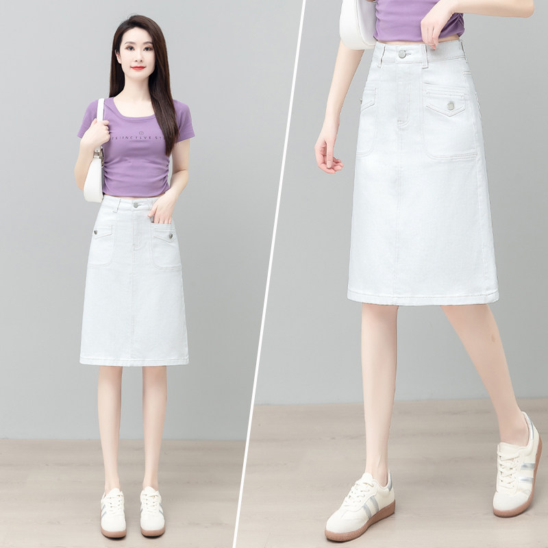 高腰显瘦A字牛仔半身裙女2026春季薄款中长裙小个子包臀一步裙