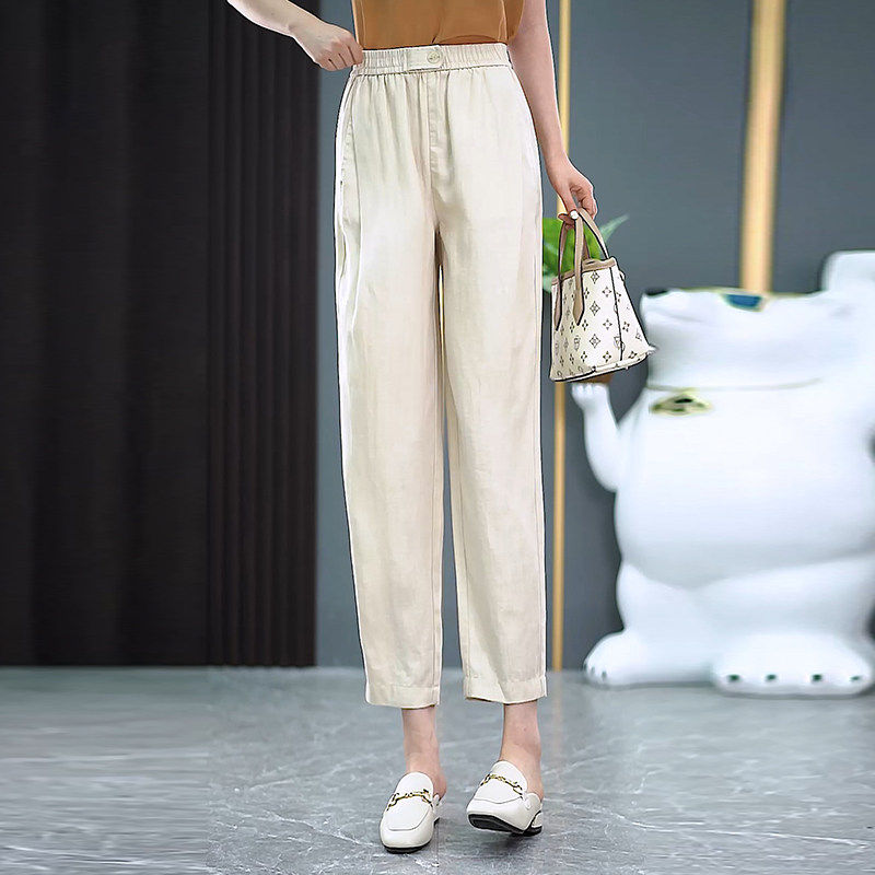 亚麻薄款镰刀哈伦裤女夏季新款小个子八分弯刀裤时尚百搭休闲裤子