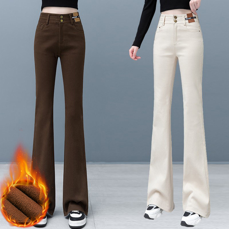 高腰牛仔马蹄裤女加绒加厚舒适显瘦喇叭裤春秋拖地紧身百搭微喇裤