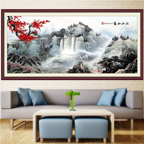 富春山居图壁画明上河图墙靠山水国画风景客厅饰画江山如画