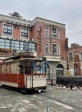 轨电车定制大型复古铛铛车老上海民国怀旧摄影道具厂家供应铁艺