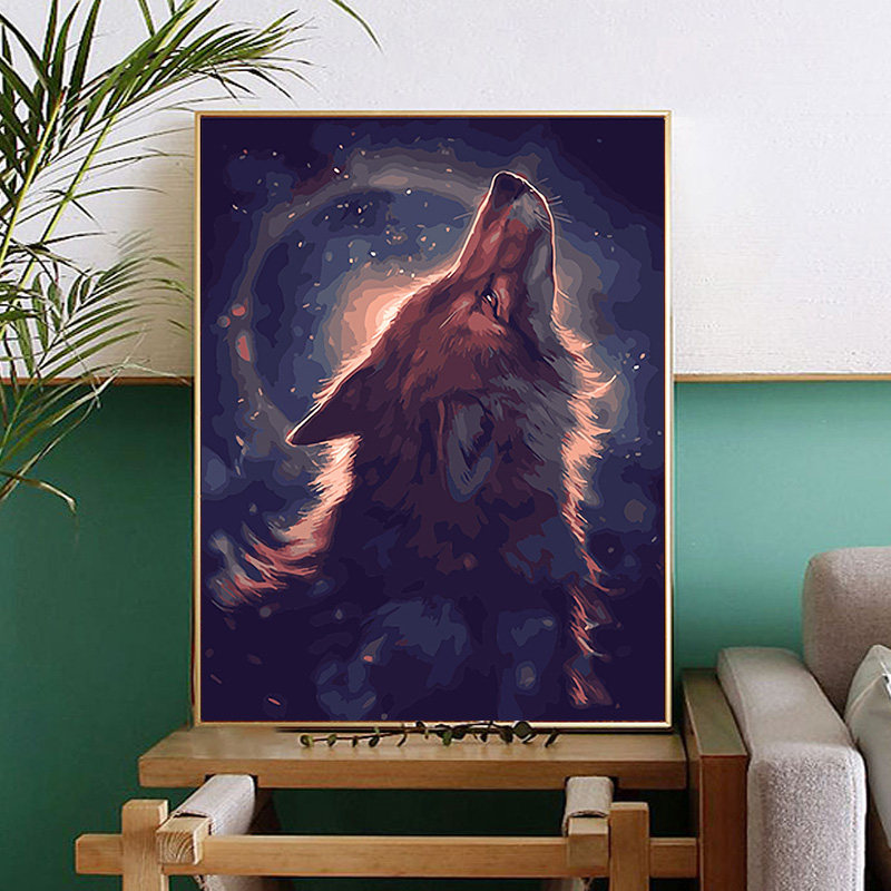 佳彩天颜 油彩画油画手绘填色画客厅饰画填色动物狼