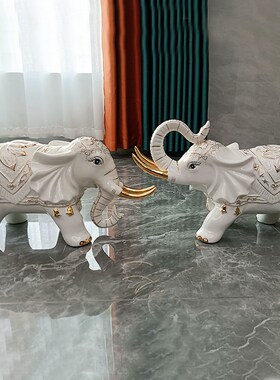 大象一对寓意好的摆件客厅轻奢招财镇宅物件办公桌装饰摆件