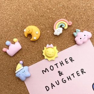 6个可爱卡通图钉星星月亮表情钉子创意软木板毛毡板照片墙按钉