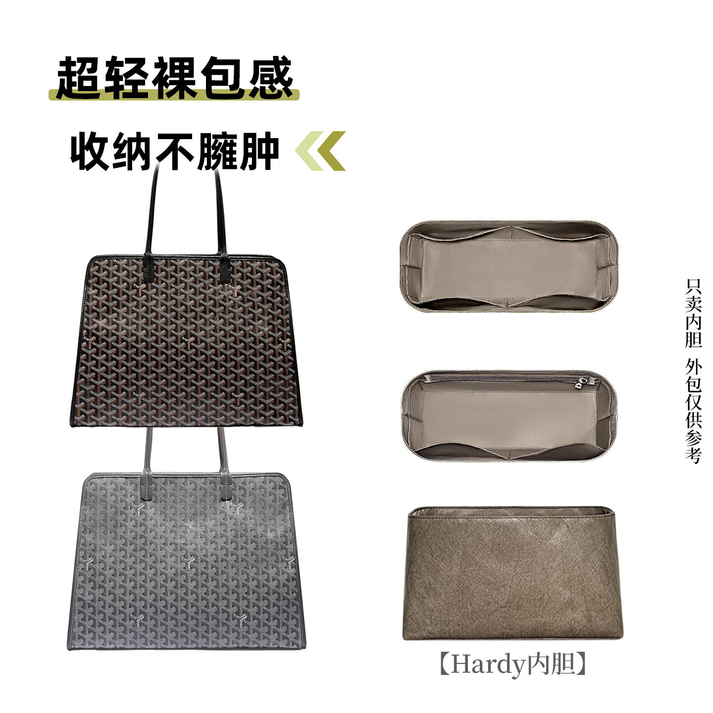 适用于戈雅Goyard狗牙Hardy内胆包中包托特收纳拉链内衬袋撑轻薄 - 实物图