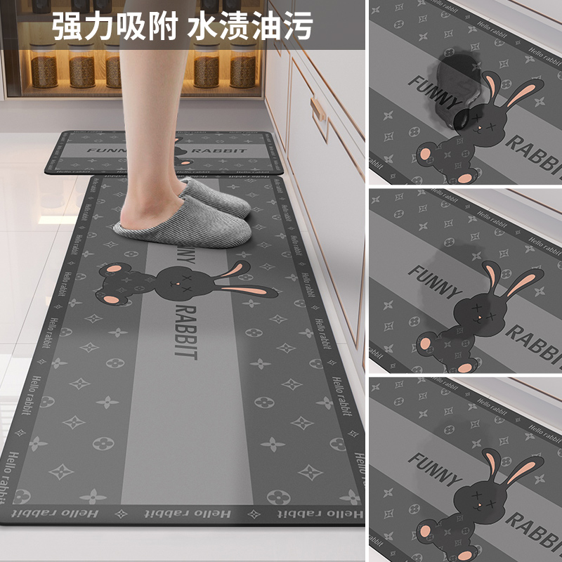 厨房地垫防滑防油地垫家用防水耐脏垫子可擦免清洗硅藻泥吸水脚垫