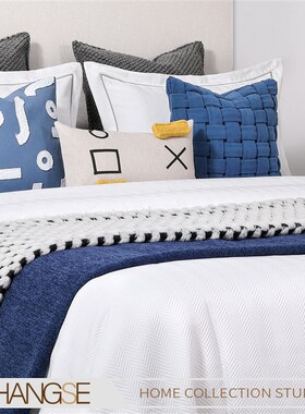 尚塞布艺蓝色系样板房卡通XO字母女儿童房新房展厅床品套件3件