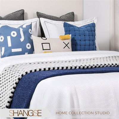 尚塞布艺蓝色系样板房卡通XO字母女儿童房新房展厅床品套件3件