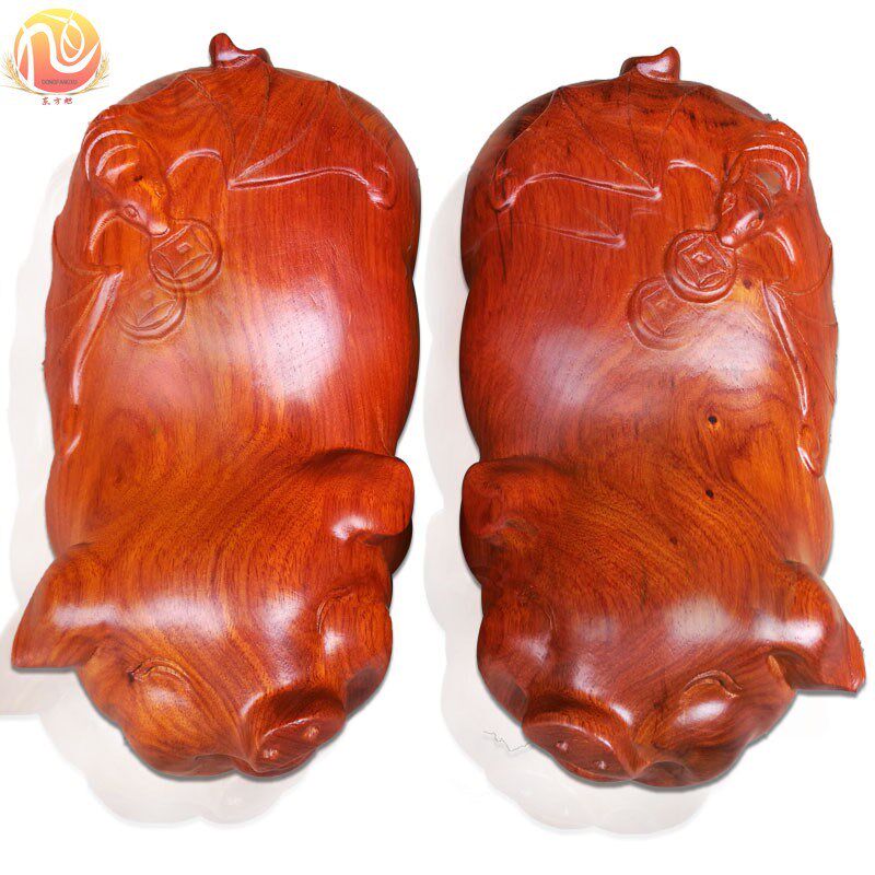 红木实木猪缅甸梨木整木小猪雕刻背福到家笑脸实木礼品猪