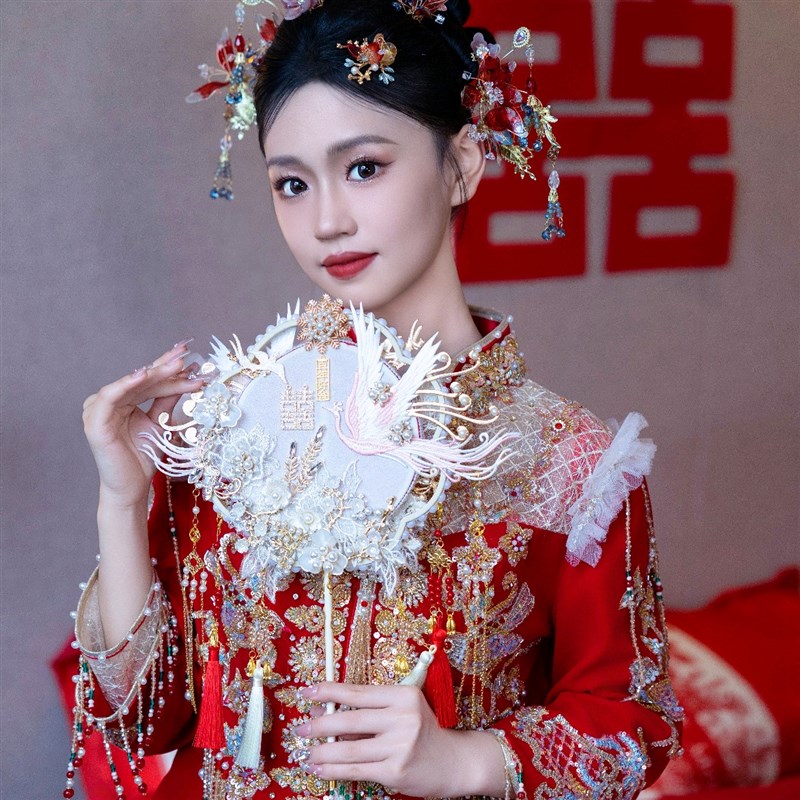 面团扇新娘结婚材料手工婚扇级秀禾喜扇成品扇子婚礼