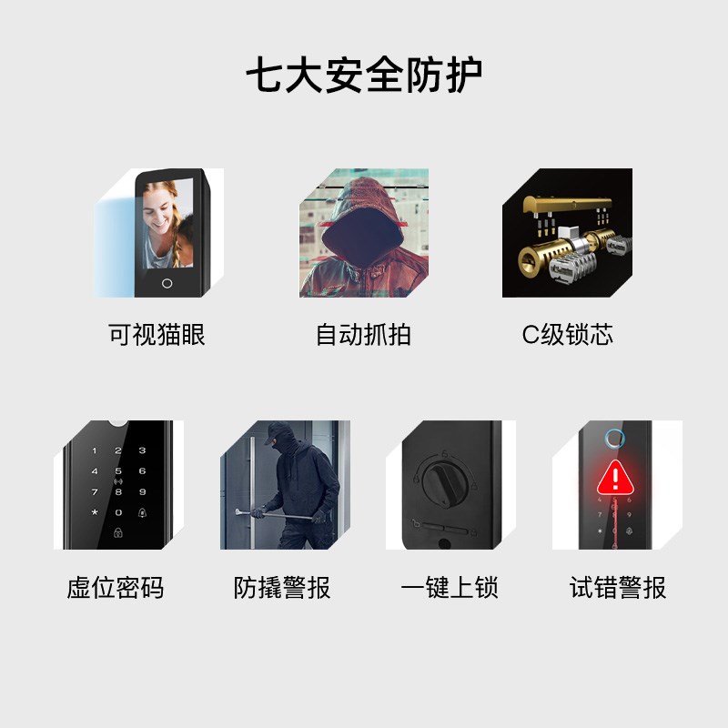 耶鲁脸识别智能锁指纹锁视猫眼电子锁防盗门密码锁