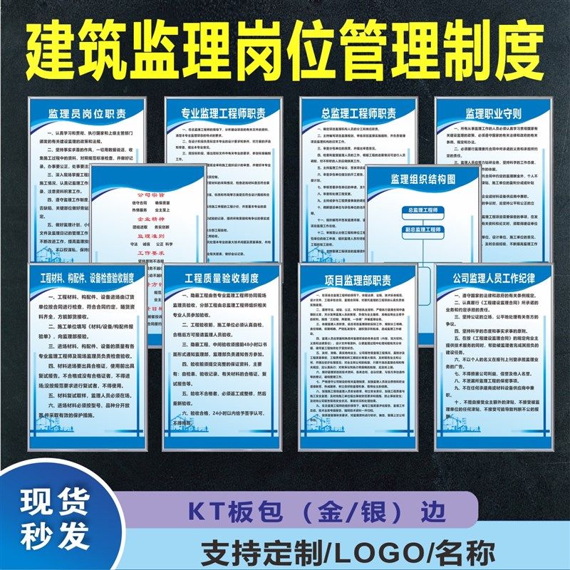 施工监理员建筑岗位职责总监理师监理项目制度上墙警示牌