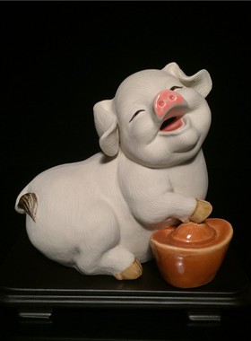 石湾公仔猪年生肖居客厅玄电视柜饰品拜年商务礼品
