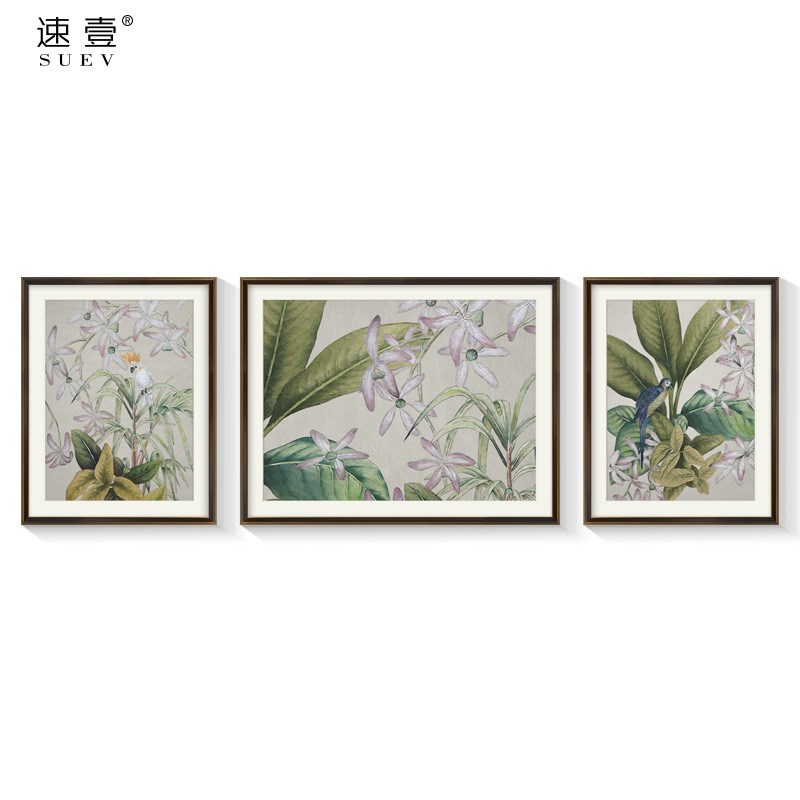 客厅挂画美式乡村装饰画法式田园现代简美轻奢卧室壁画植物花鸟画图片