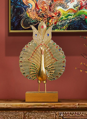 异丽雀屏家居饰品东南亚风格工艺品客厅玄关招财装饰摆设
