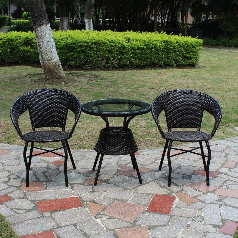 藤椅茶休642几三件户外闲编藤桌套椅室外家具庭院露酒吧咖台啡厅