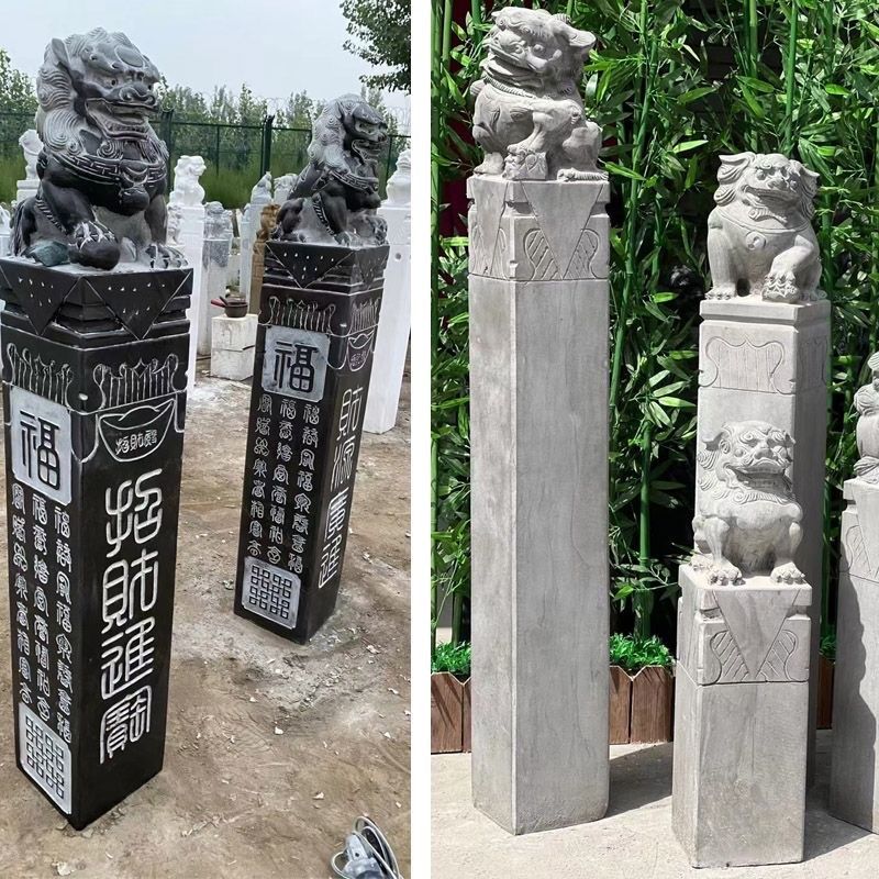 拴马桩石雕貔貅狮子麒麟栓马桩仿古青石做旧神兽柱子石家居