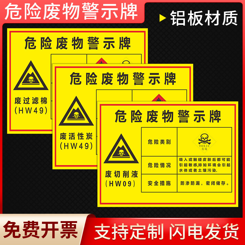 危险废物警示铝板废油废切削液废擦布污泥废油漆桶废危险废物标识