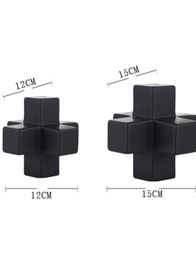 现代十字几何多面体黑色白色陶瓷样板间茶几软装饰品