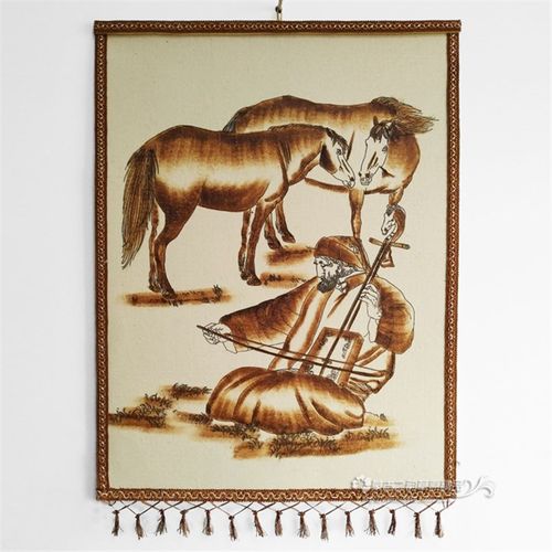 手工毡画烫画老拉马琴挂画内蒙古烫毡画饭店蒙餐馆挂画