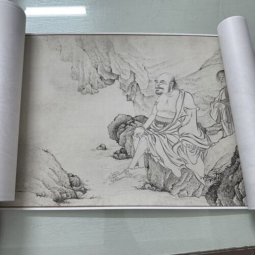 李公麟百佛来朝图复古书画工笔白描罗汉国画真迹微喷手卷饰