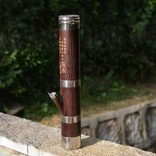 云南水烟筒刻字款水烟桶大中小号烟斗彷木工艺水烟壶不锈钢箍烟袋