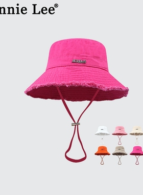 Monstar Lee Hyuna相同的Jacquemus水洗渔夫帽度假毛边吊带防晒帽