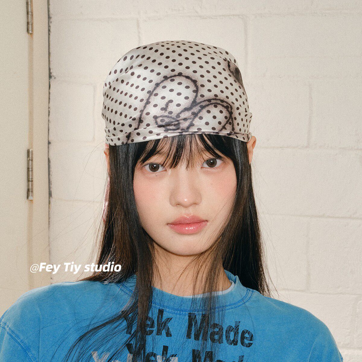 feytiy 原宿波点 手绘夏季音乐节头巾裹胸丝巾百搭彷真丝方巾领巾