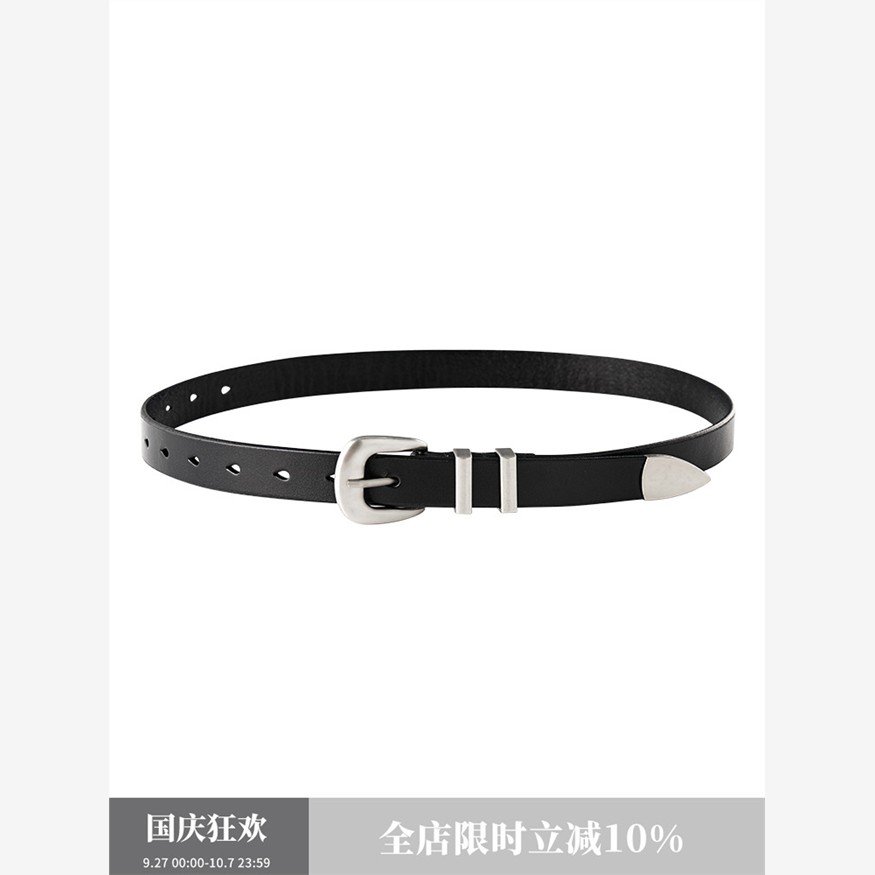 娅可家金属圈针扣黑色皮带女小众设计高级感时尚百搭装饰带金腰带