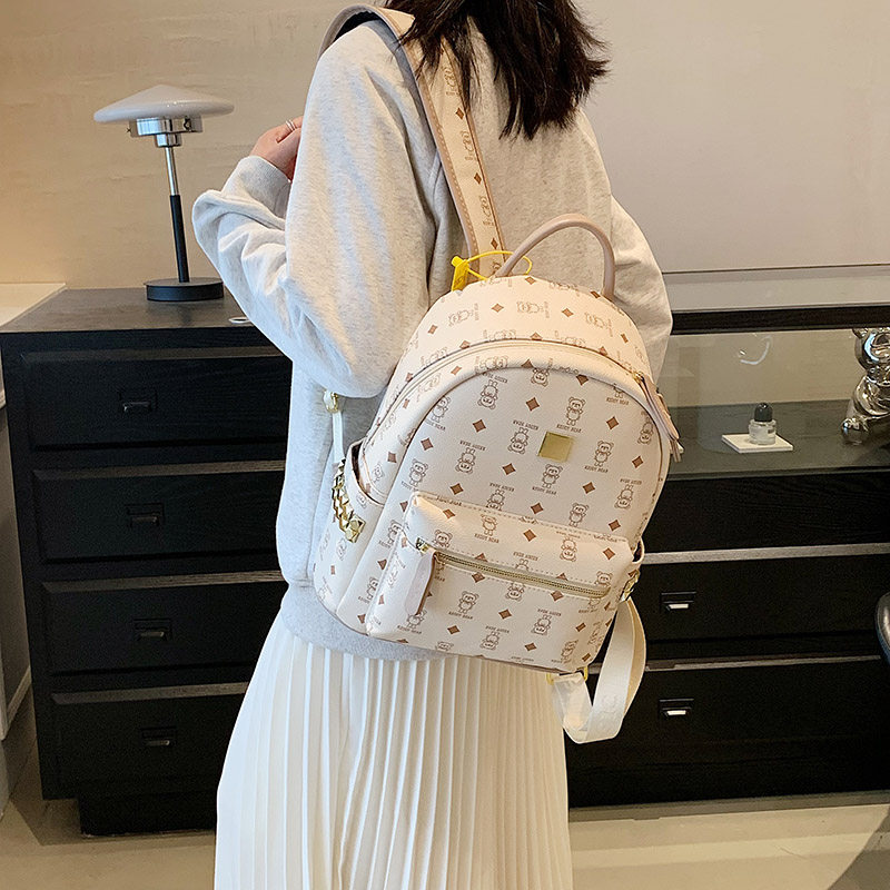 韩版时尚卡通印花双肩包女士旅行背包2024年新款ins风潮学生书包
