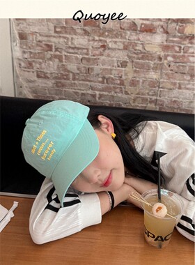 Quoyee甜美清新的防晒透气面料棒球帽韩国风格尖顶帽软顶