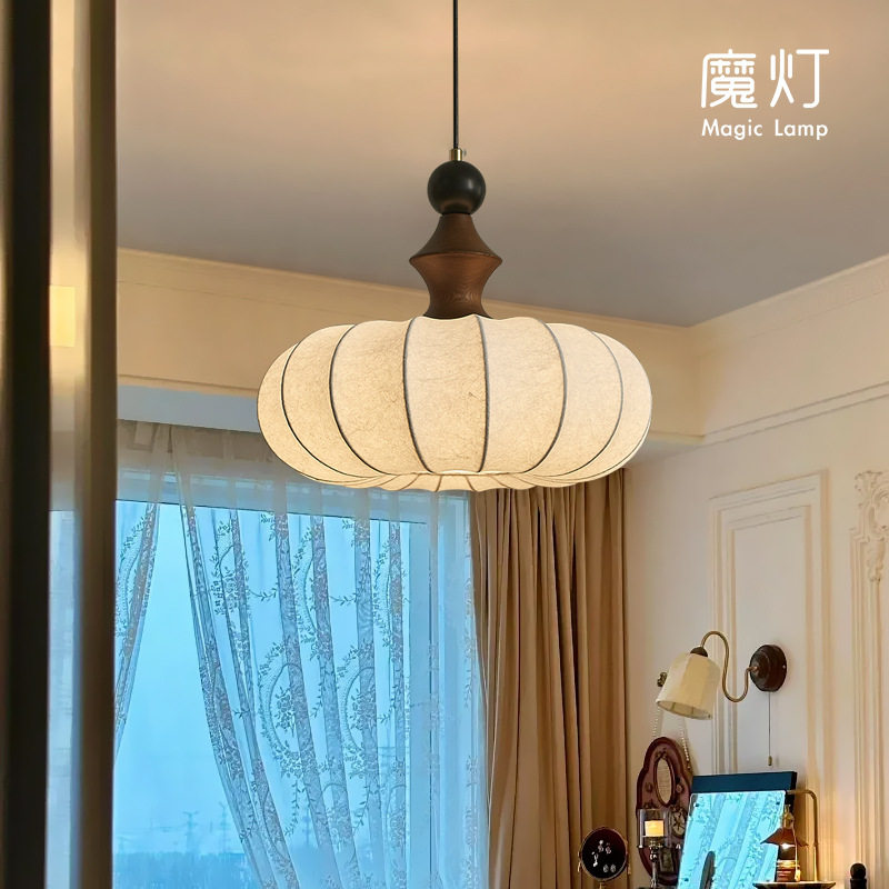 中古风吊灯竹节复古原木风主卧室灯高级氛围感餐厅餐桌灯法式灯具