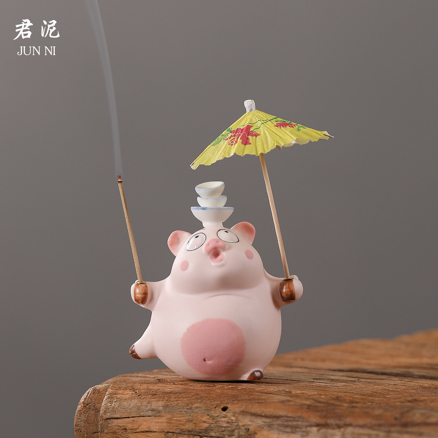 「顶住」创意谐音梗摆件陶瓷小猪线香插香座家用室内薰香治愈香炉