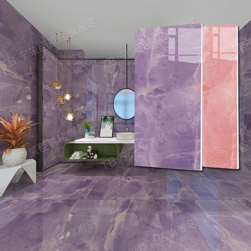 广东佛山地板砖粉紫色瓷砖高端奢石地砖600x1200亮面瓷砖客厅地砖