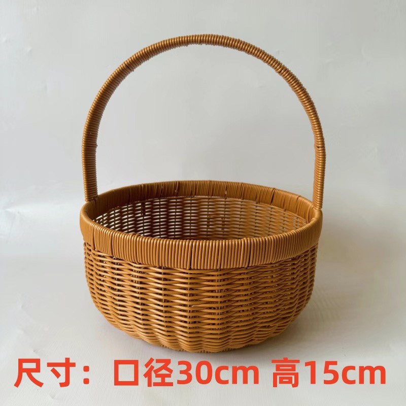 圆形篮买菜篮子鸡蛋筐手工编织铁框架蘑菇采摘篮买菜野餐