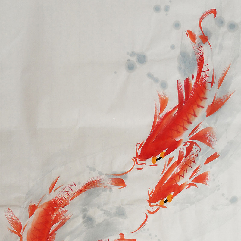 三尺国画鲤鱼图 鸿运当头六顺图 纯手绘鸟写意画 邵磊