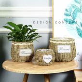 田园草编柳编藤编盆篮藤编插绿萝吊兰多肉家居装 饰