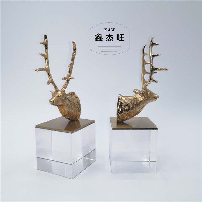 欧式现代水晶底座金属鹿头书立书房样板房工艺装饰品
