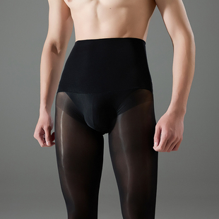 MS-新品男士性感高腰360双层无缝油光马油亮黑丝袜一体囊袋连裤袜